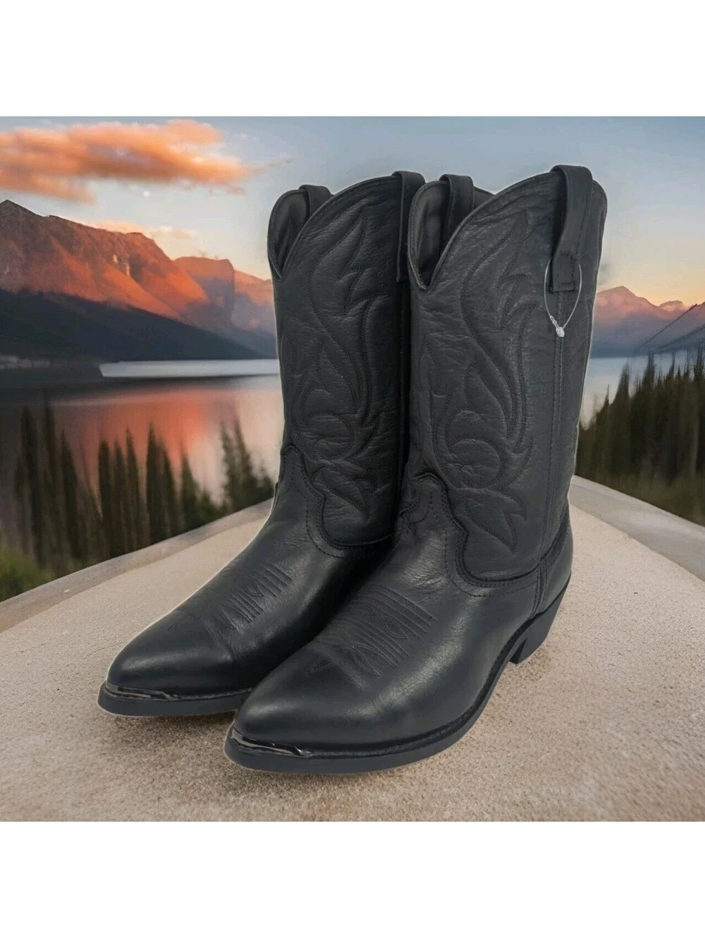 Masterson Cowboy Boot Co RB885 Mens 10.5 D Black Silver Tips J Toe Western Dress
